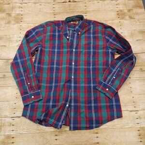 The Foundry mens XLT XL tall red green blue plaid button up shirt j2